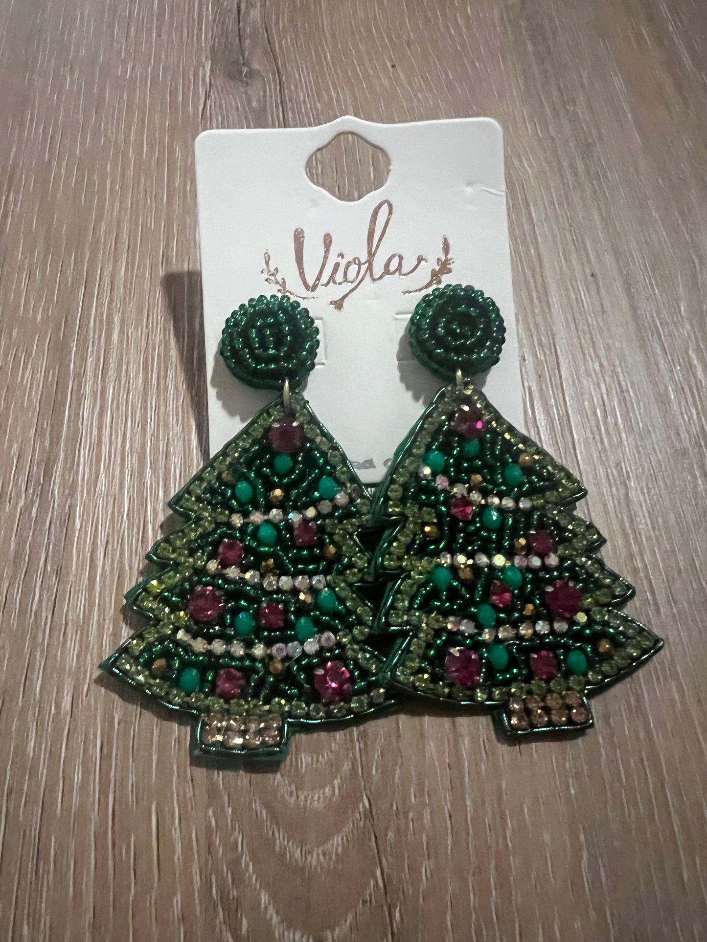 Beaded Green Christmas Tree Dangles