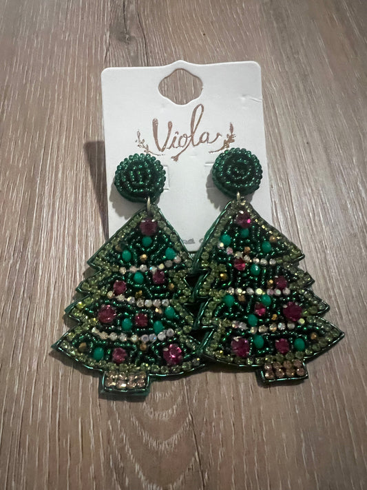 Beaded Green Christmas Tree Dangles