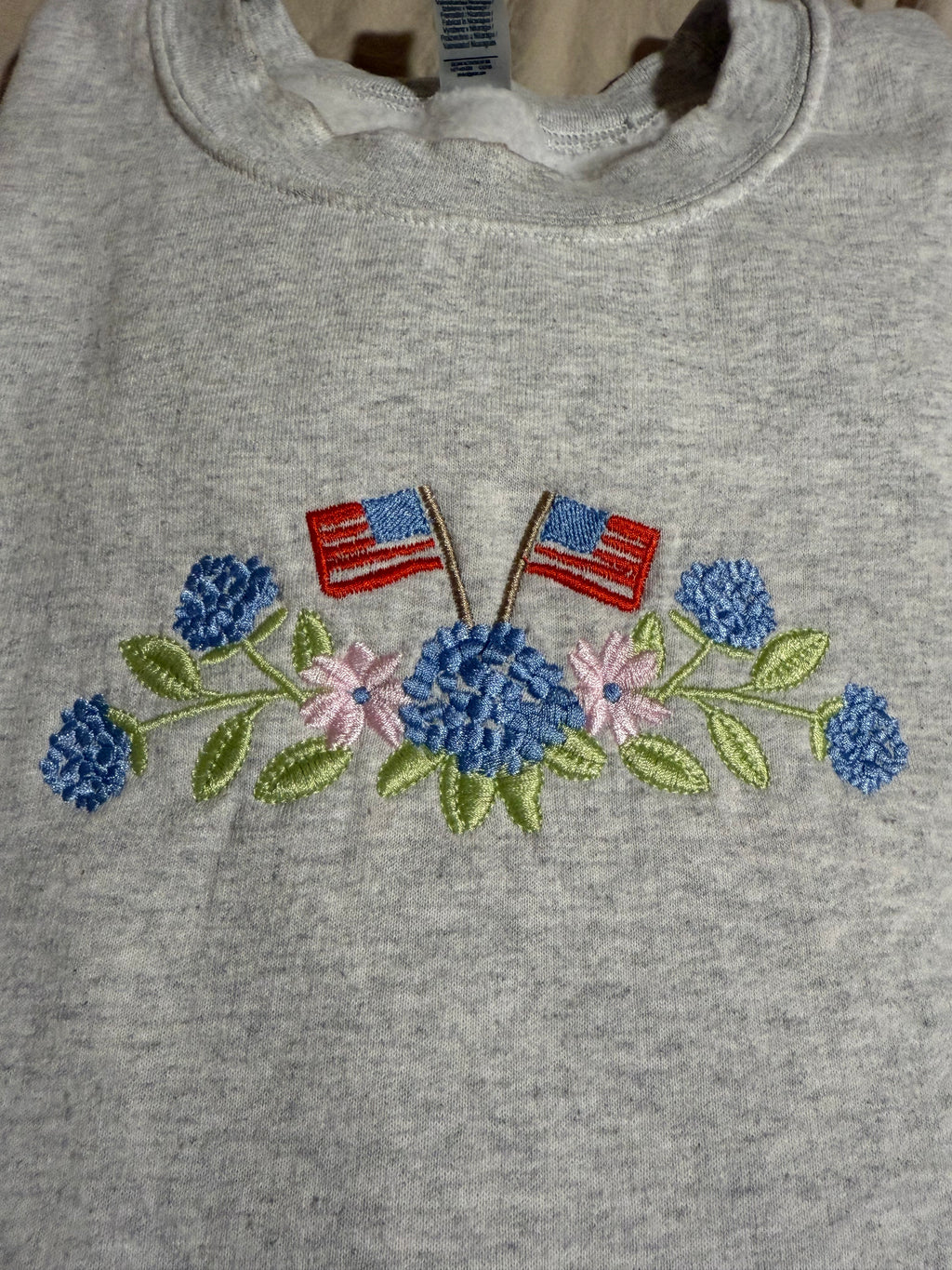 Embroidered Hydrangeas With American Flags Sweatshirt