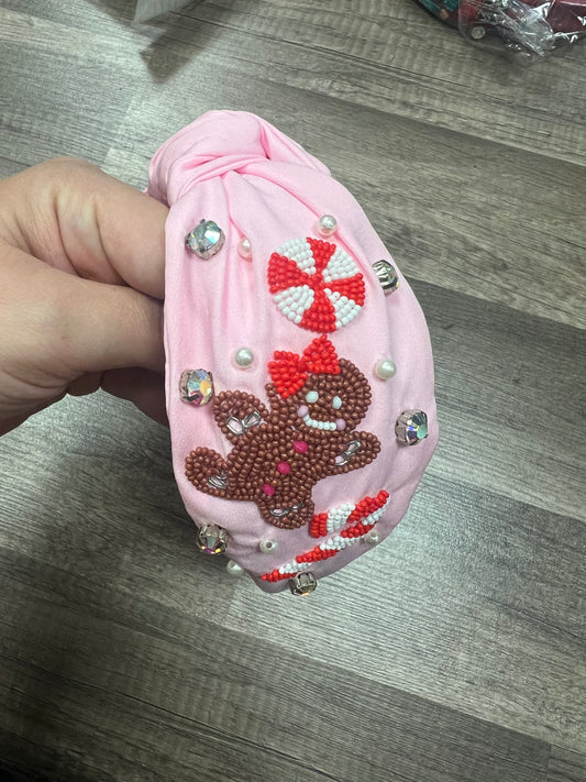 Pink Beaded Gingerbread Headband