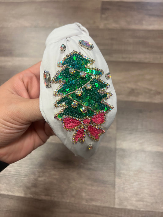 White Beaded Christmas Tree Headband