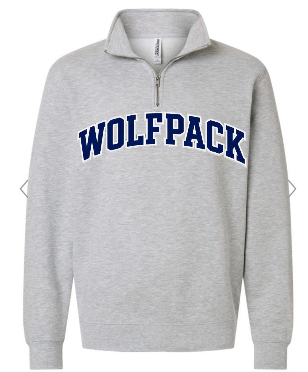 Wolfpack varsity arch on grey quarter zip