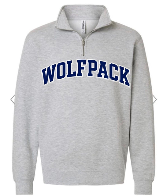 Wolfpack varsity arch on grey quarter zip