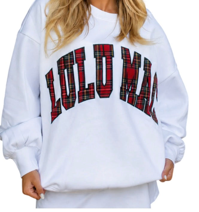 Pre order Lulu Mac Christmas Plaid White Sweatshirt (first week of Dec)