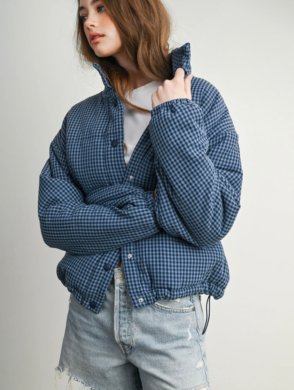 The Pippa Gingham Puffer Jacket Berry Multi