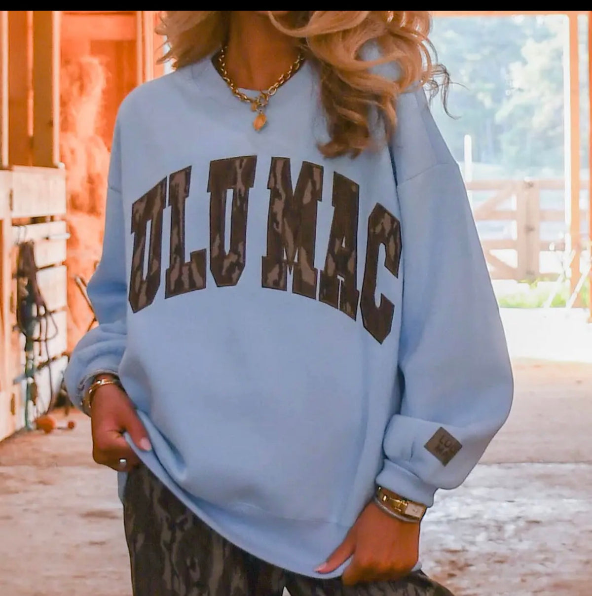 Pre order Lulu Mac Mossy Oak Bottomland Camo Light Blue Sweatshirt (first week of Dec)