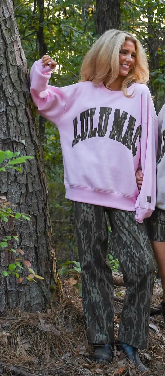 Pre order Lulu Mac Mossy Oak Bottomland Camo Light Pink Sweatshirt (first week of Dec)