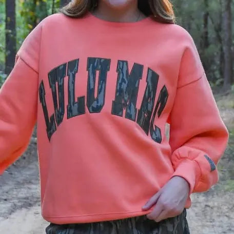 Pre order Lulu Mac Mossy Oak Bottomland Camo Orange Pink Sweatshirt (first week of Dec)