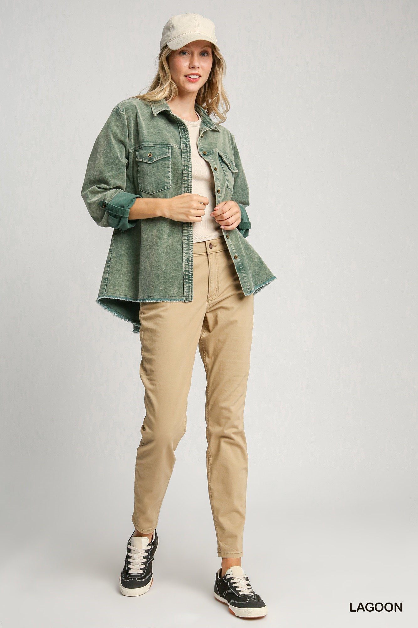 Stone Wash Collared Shirt Top - Lagoon