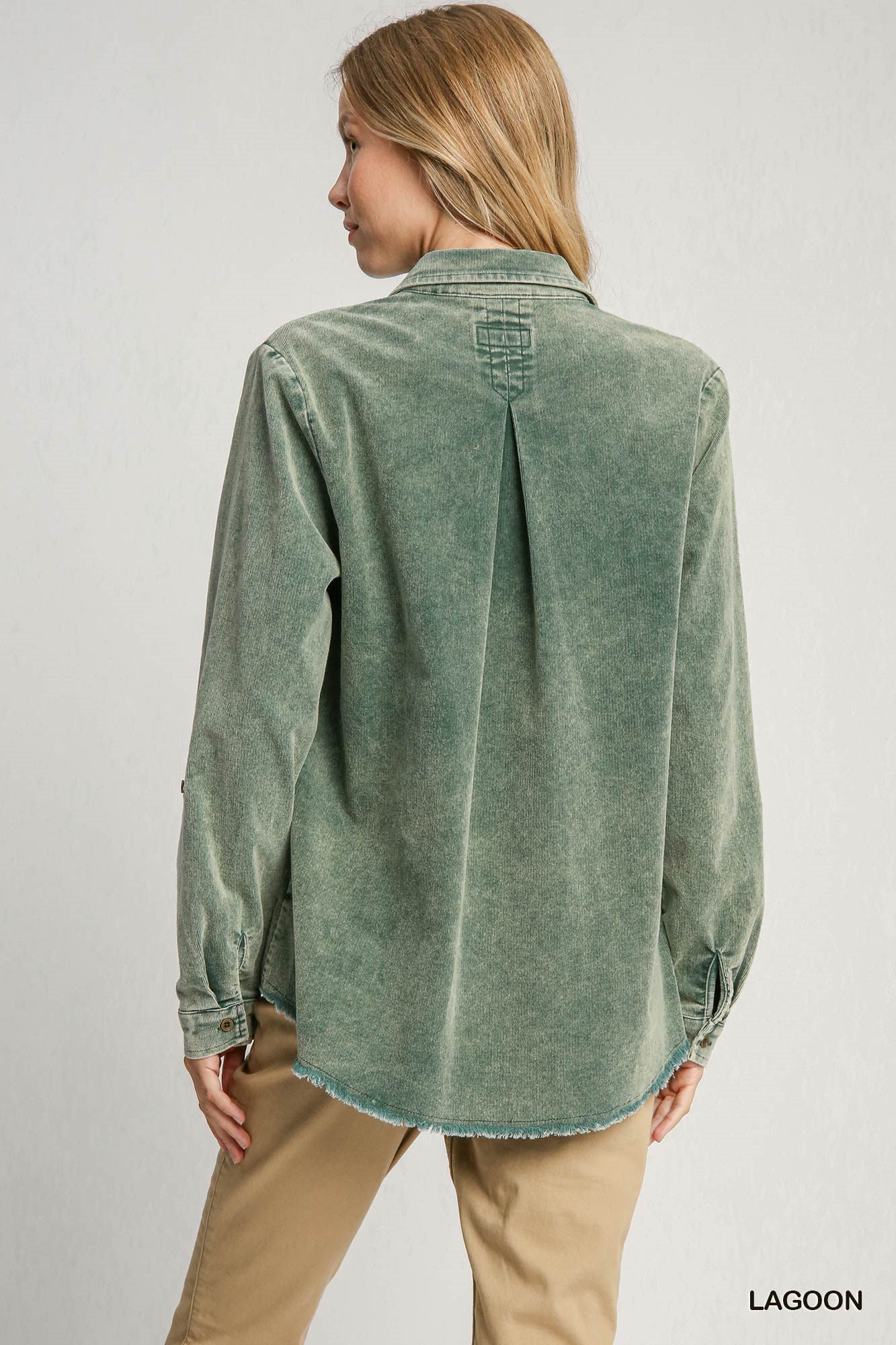 Stone Wash Collared Shirt Top - Lagoon