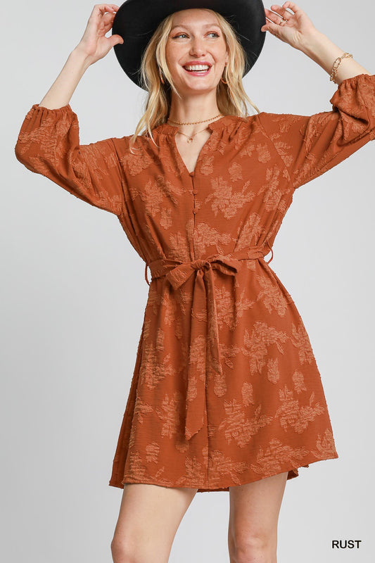 Floral V-Neck Mini Dress - Rust