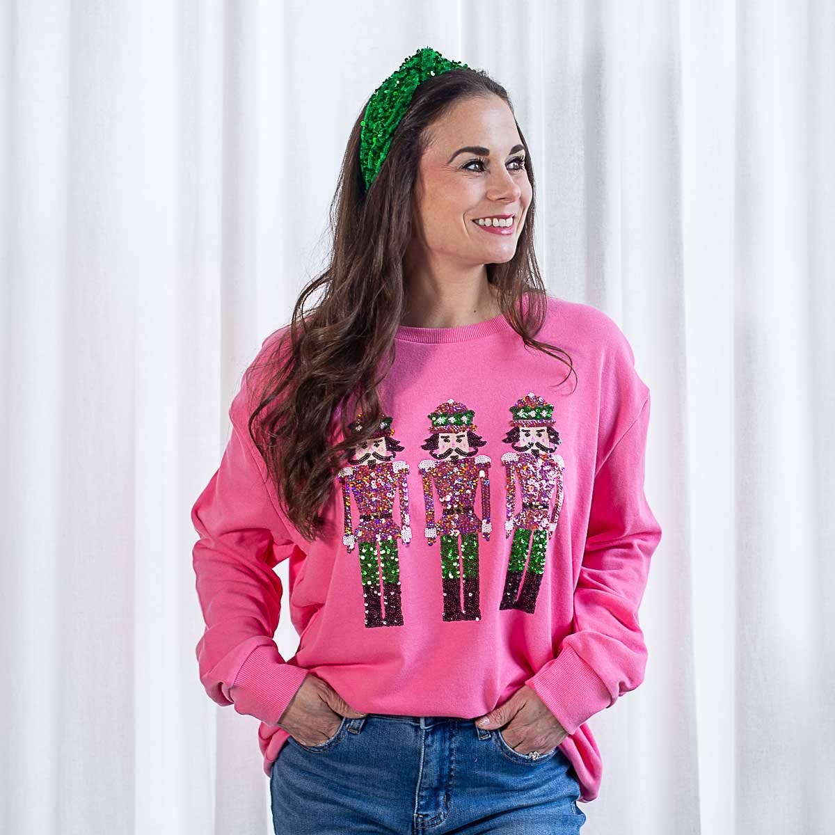 Nutcracker March Sequin Sweatshirt   Pink/Green