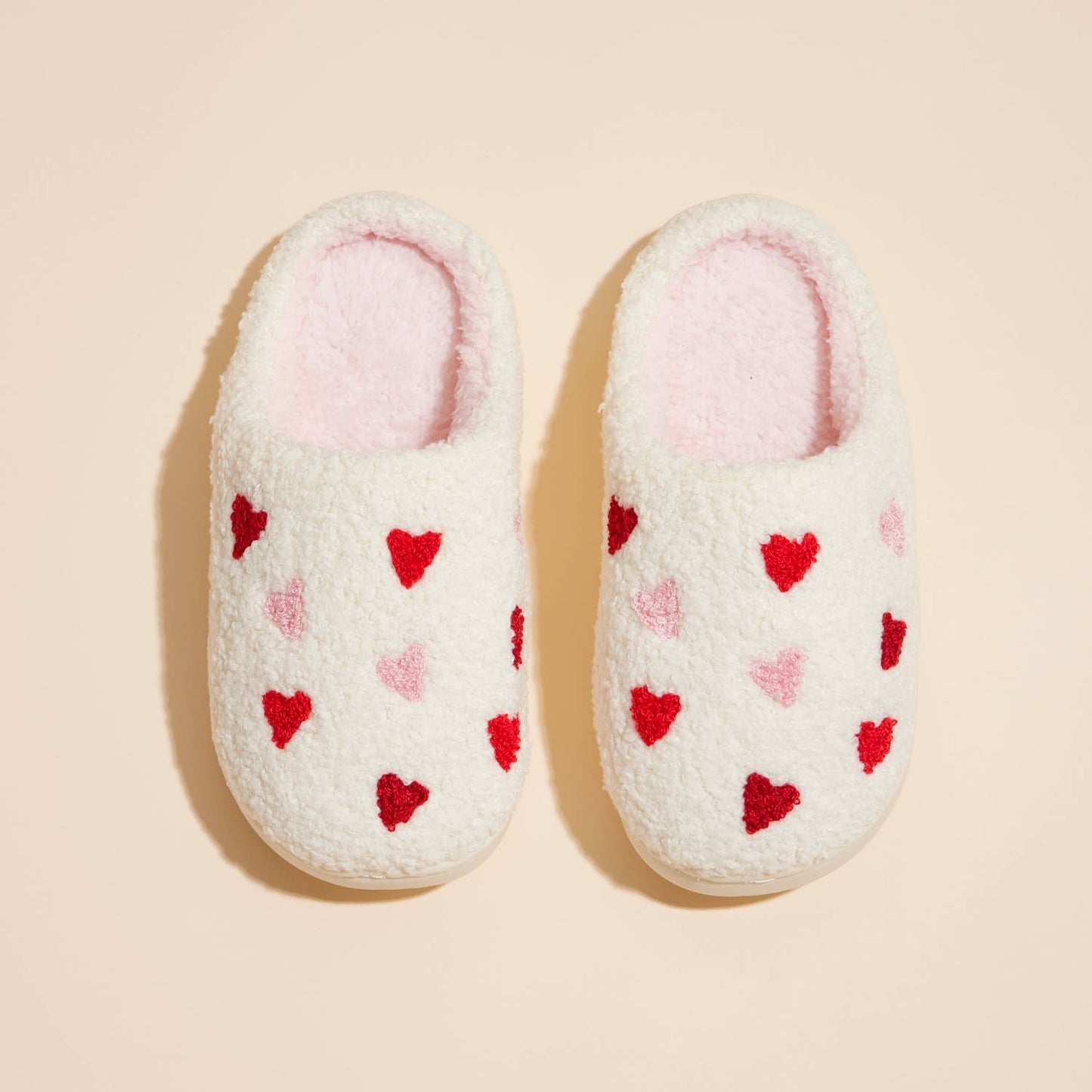 Multi Hearts Home Slippers Kids: White-Pink