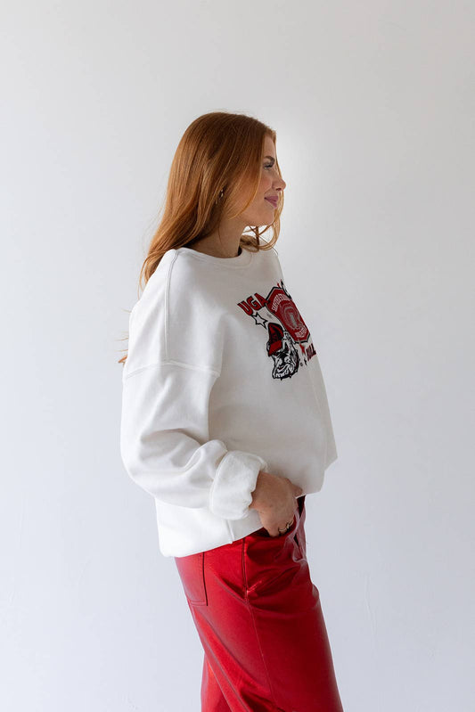 Georgia Layer Patch Lantern Sleeve Crew: WHITE
