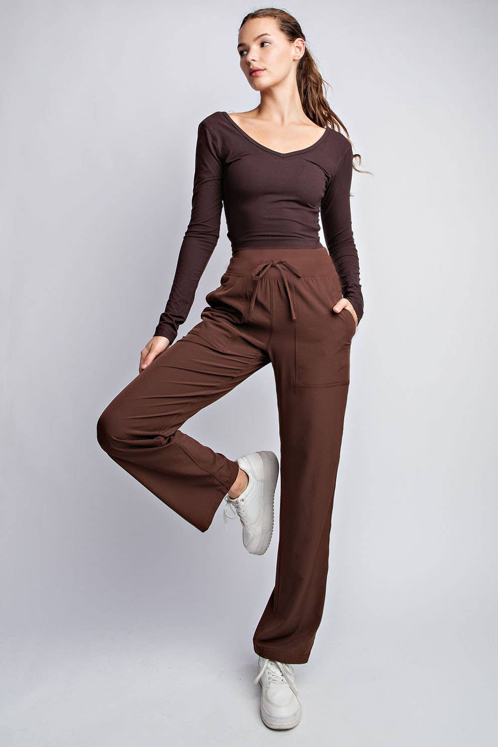 OXFORD ST WOVEN DANCE STUDIO MID RISE FULL LENGTH PANTS: Java