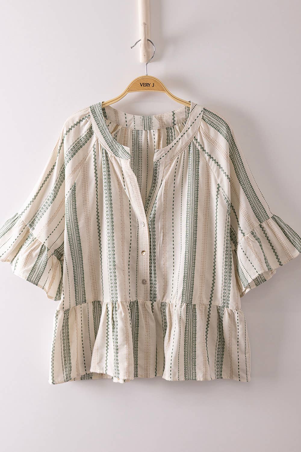 Striped Half Bell Sleeve Blouse Top: GREEN