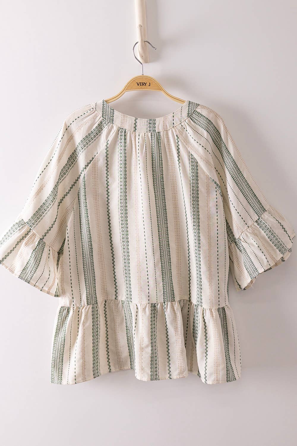 Striped Half Bell Sleeve Blouse Top: GREEN