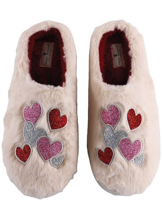 Fuzzy Heart Glitter Slippers