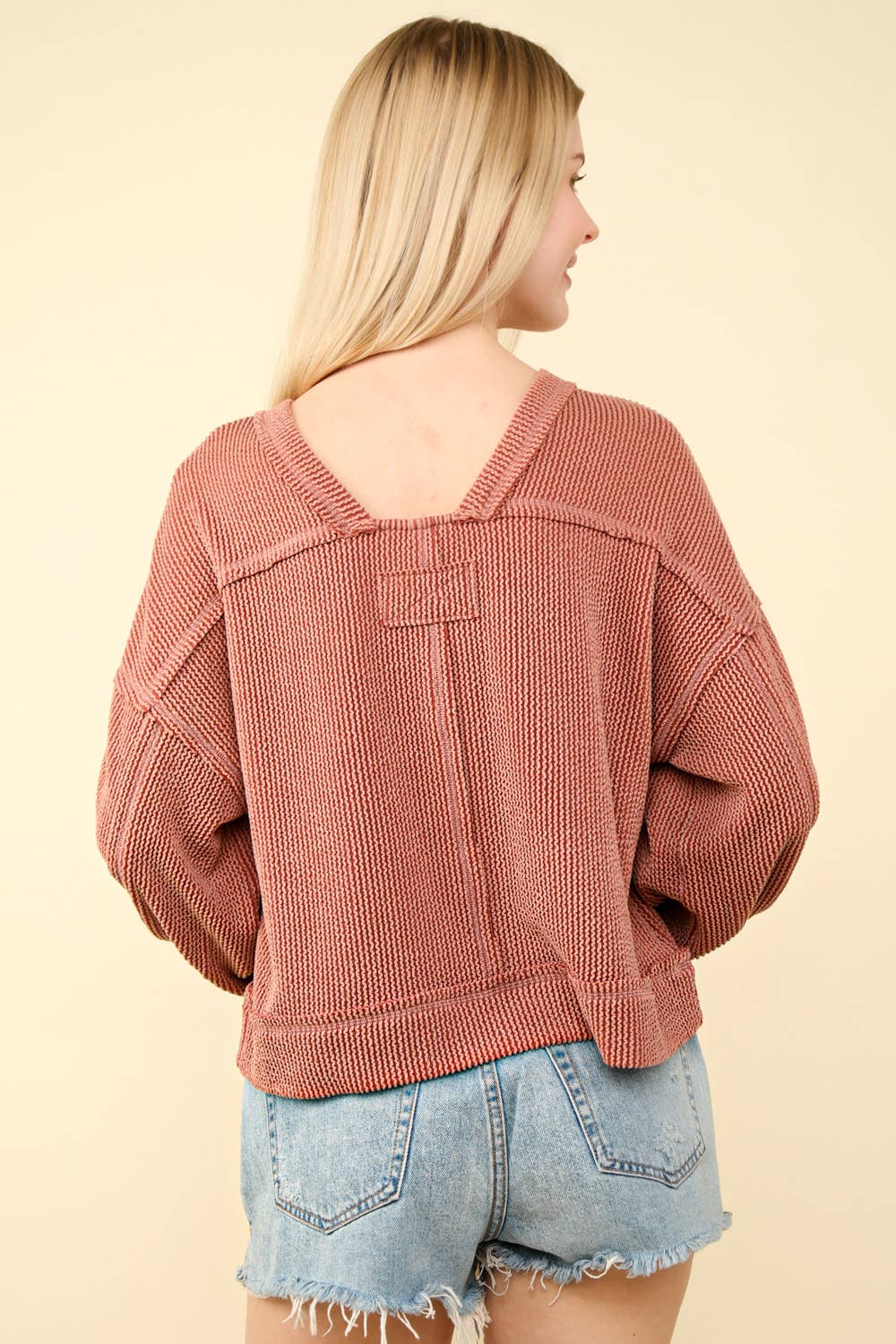 DOORBUSTER Two Tone Otto Ribbed Oversized Soft Comfy knit Top: CEDAR WOOD