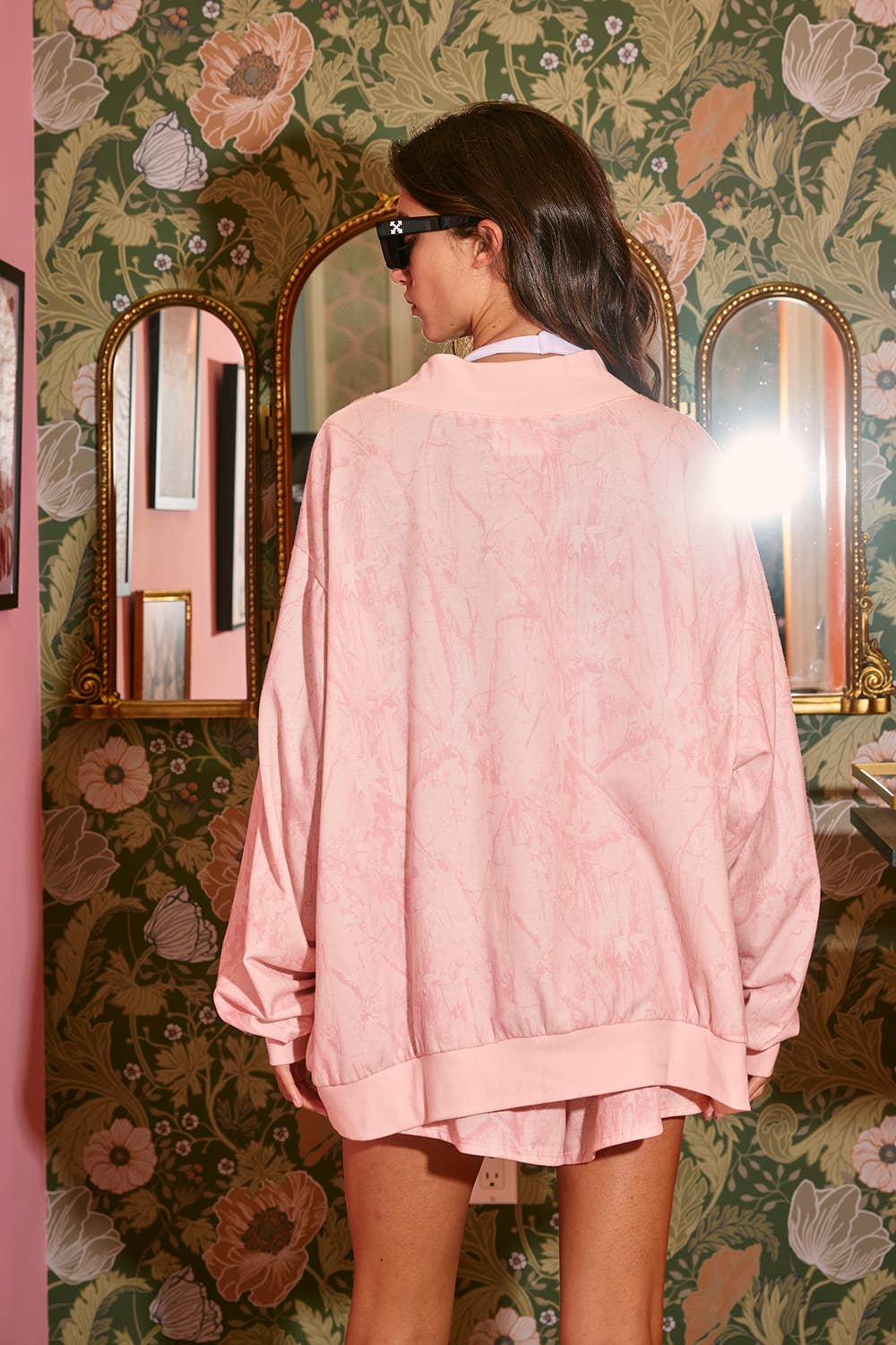 Camouflage Oversized Mock Neck Sweatshirt: Pink