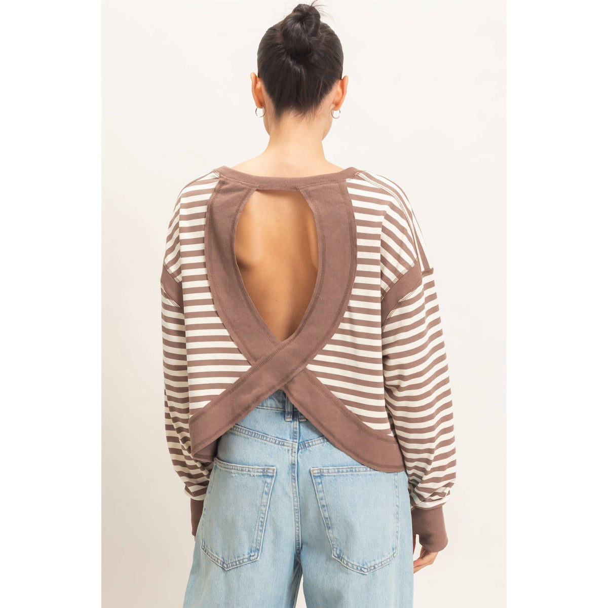 Striped Long Sleeve Top: MOCHA / WHITE