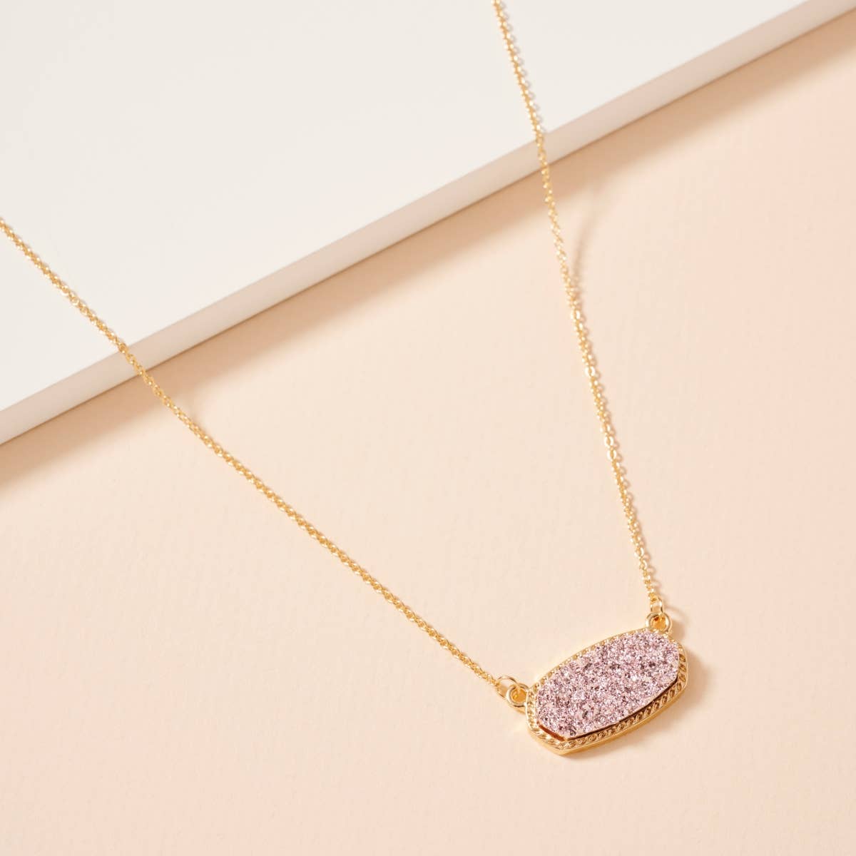 Druzy Stone Charm Short Necklace: Rose Gold / One / 4SN11008