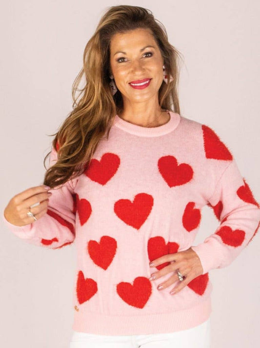 Sweater Fuzzy Pink Hearts