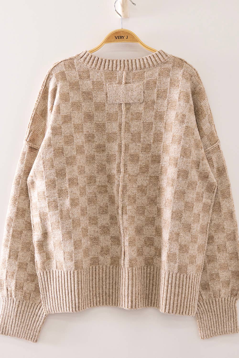Checkerboard Knit Sweater: MOCHA