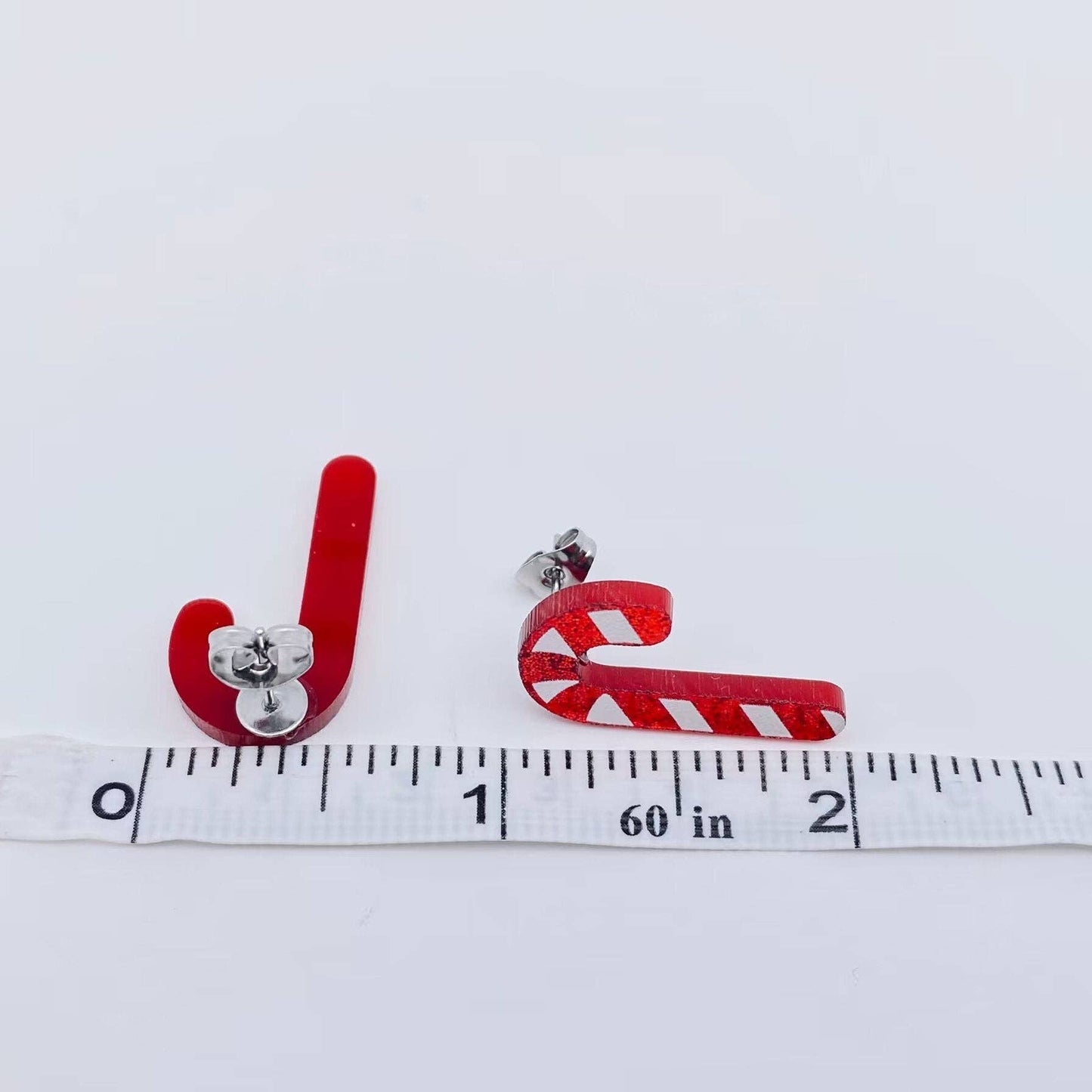 Christmas Acrylic Red White Crutch Ear Studs