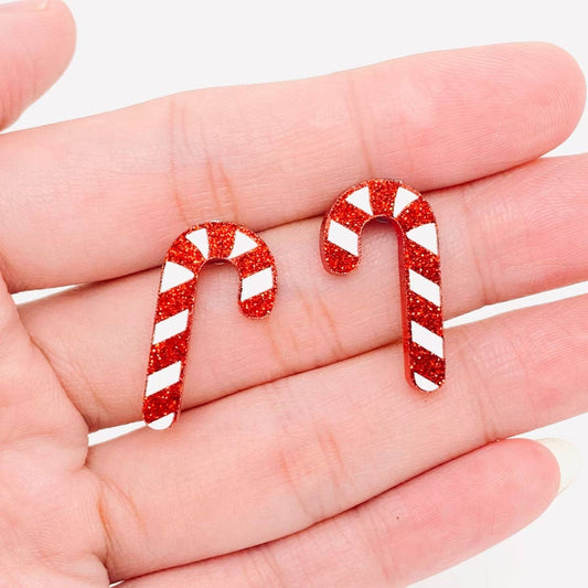 Christmas Acrylic Red White Crutch Ear Studs