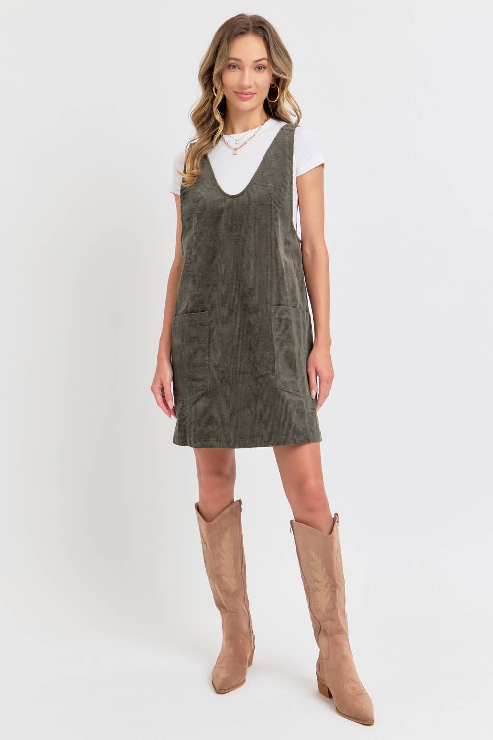 CASUAL OVERALL CORDUROY DRESS CAMEL