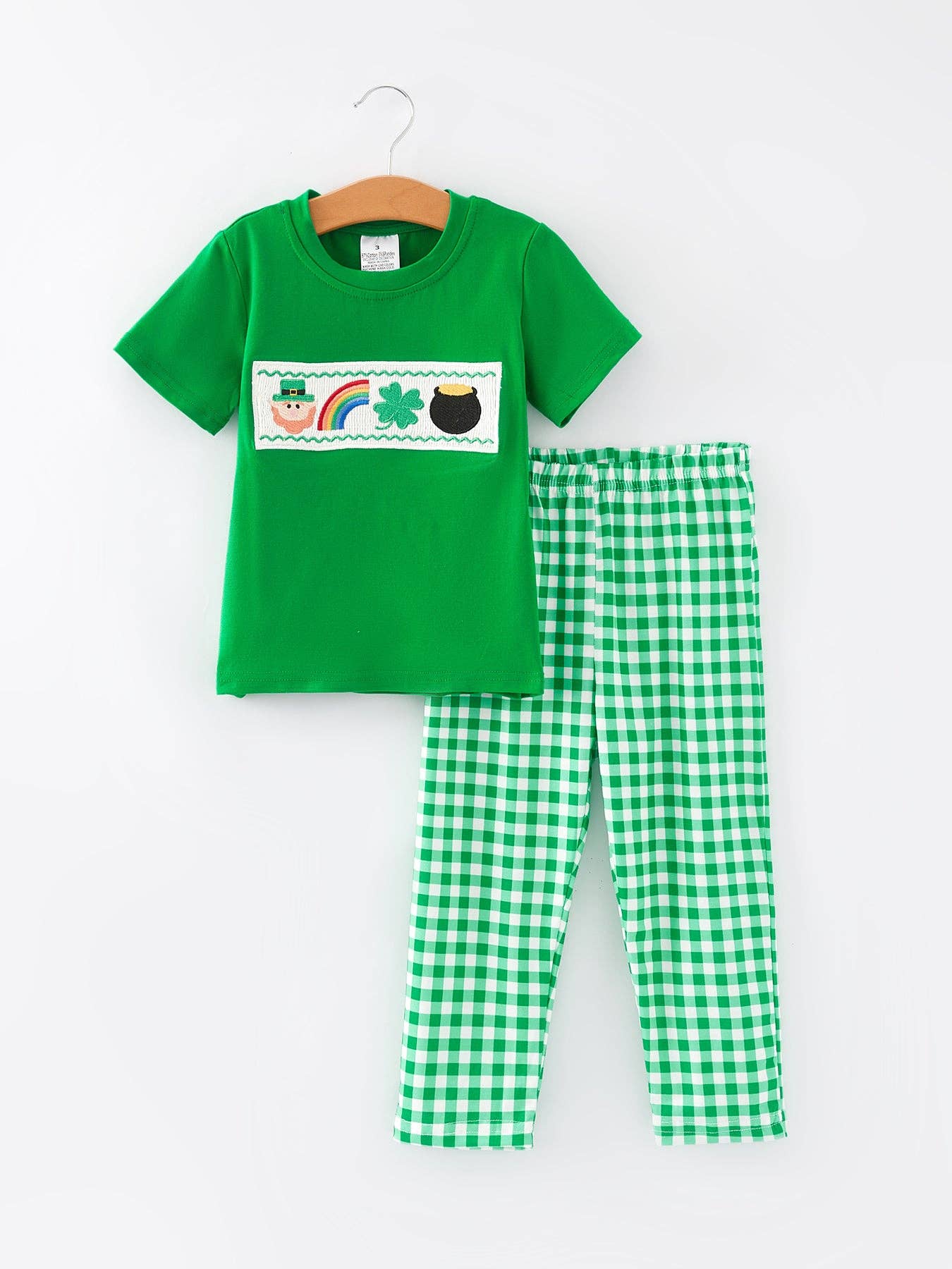 St. Patrick's Day Smocking Embroidered Plaid Outfit Set