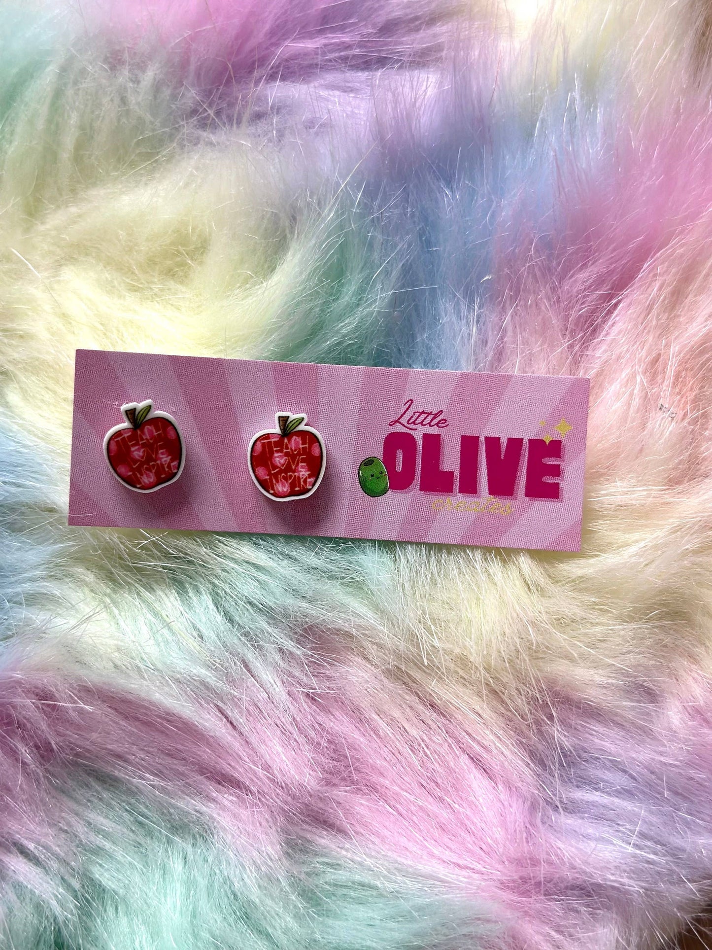 Teach Love Inspire Teacher Statement Stud Earrings: Rainbow