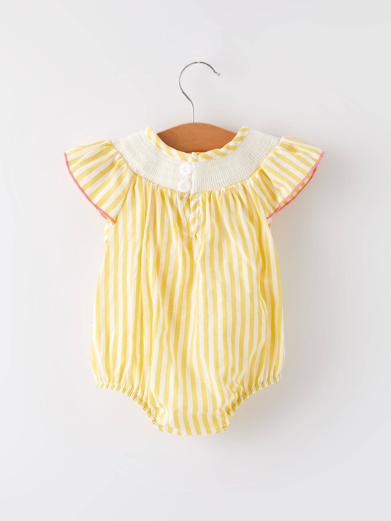 Easter Chick Floral Embroidery Smocking Girls Yellow Romper