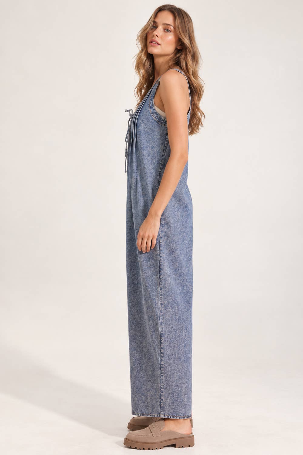 Washed Denim Wide Leg Jumpsuit