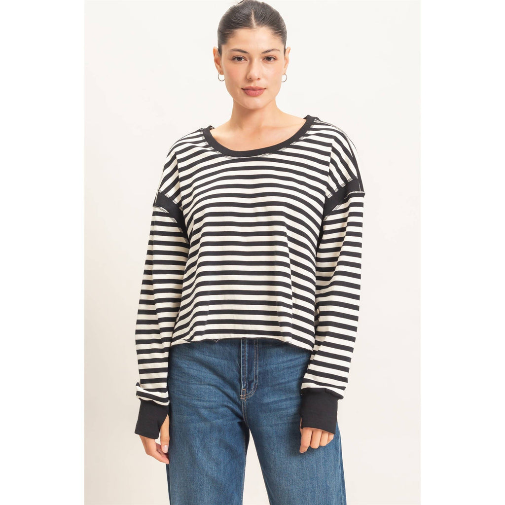 Striped Long Sleeve Top: MOCHA / WHITE