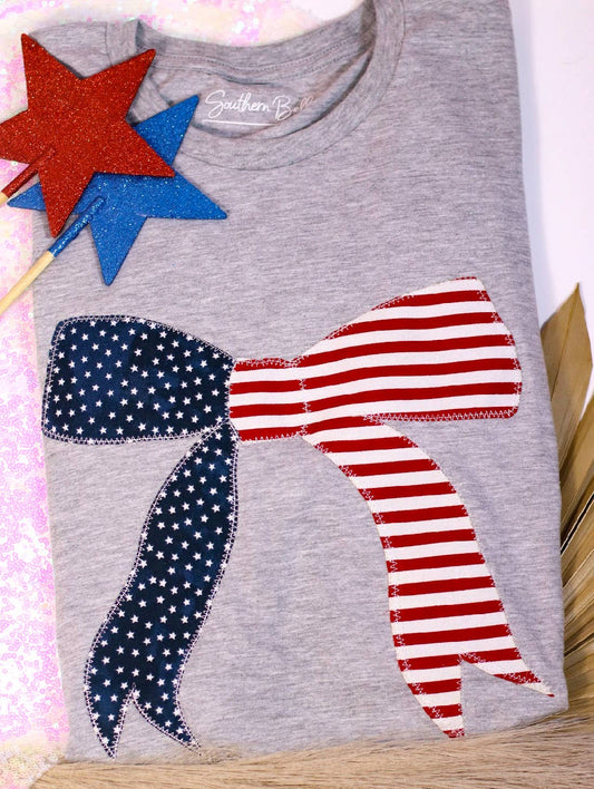 Flag Bow USA Patriotic 4th of July Embroidered Short Sleeve