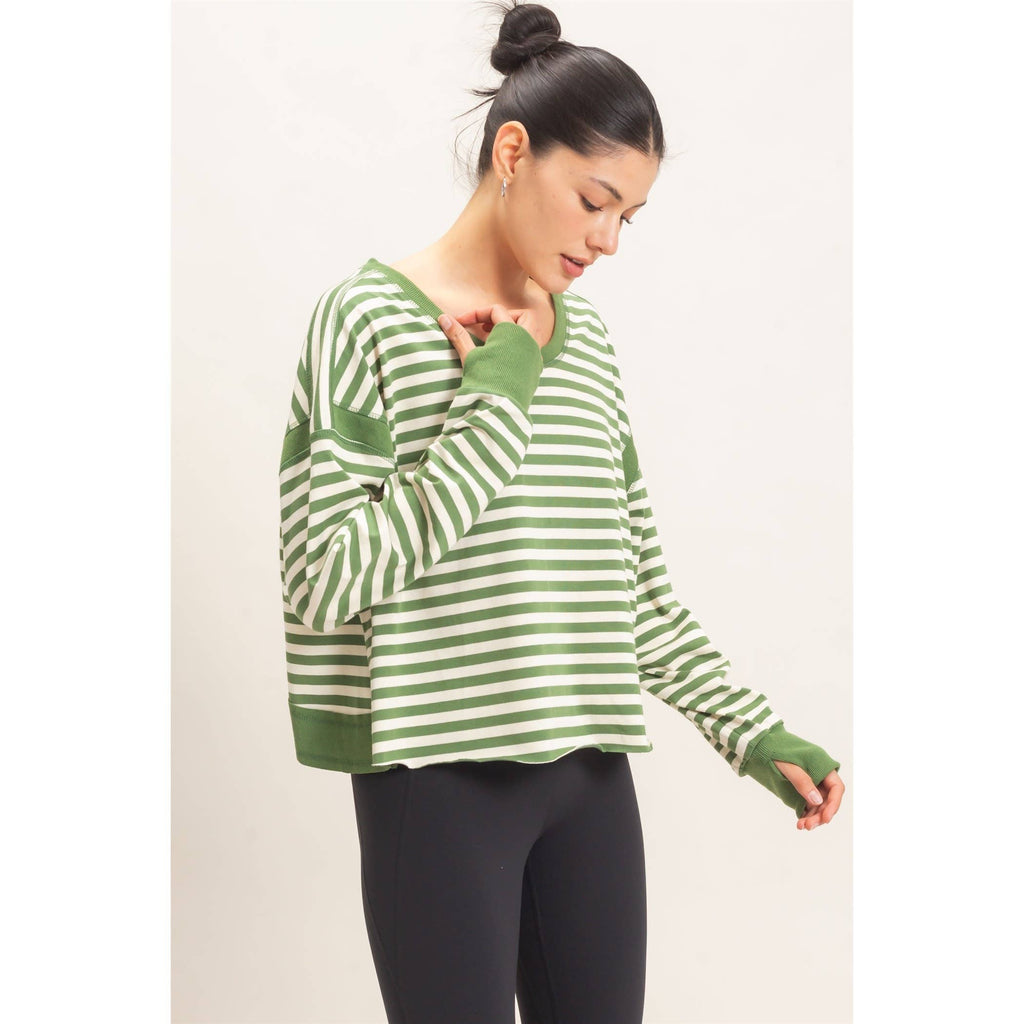 Striped Long Sleeve Top: MOCHA / WHITE