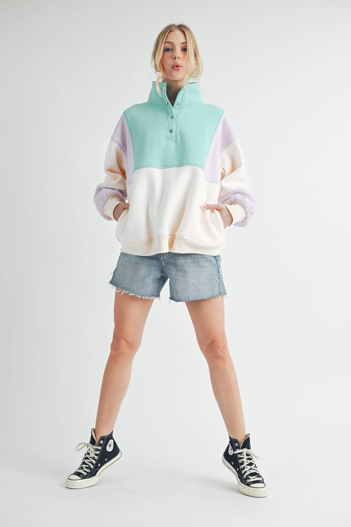 Glo Colorblock Pullover: Lilac Seafoam