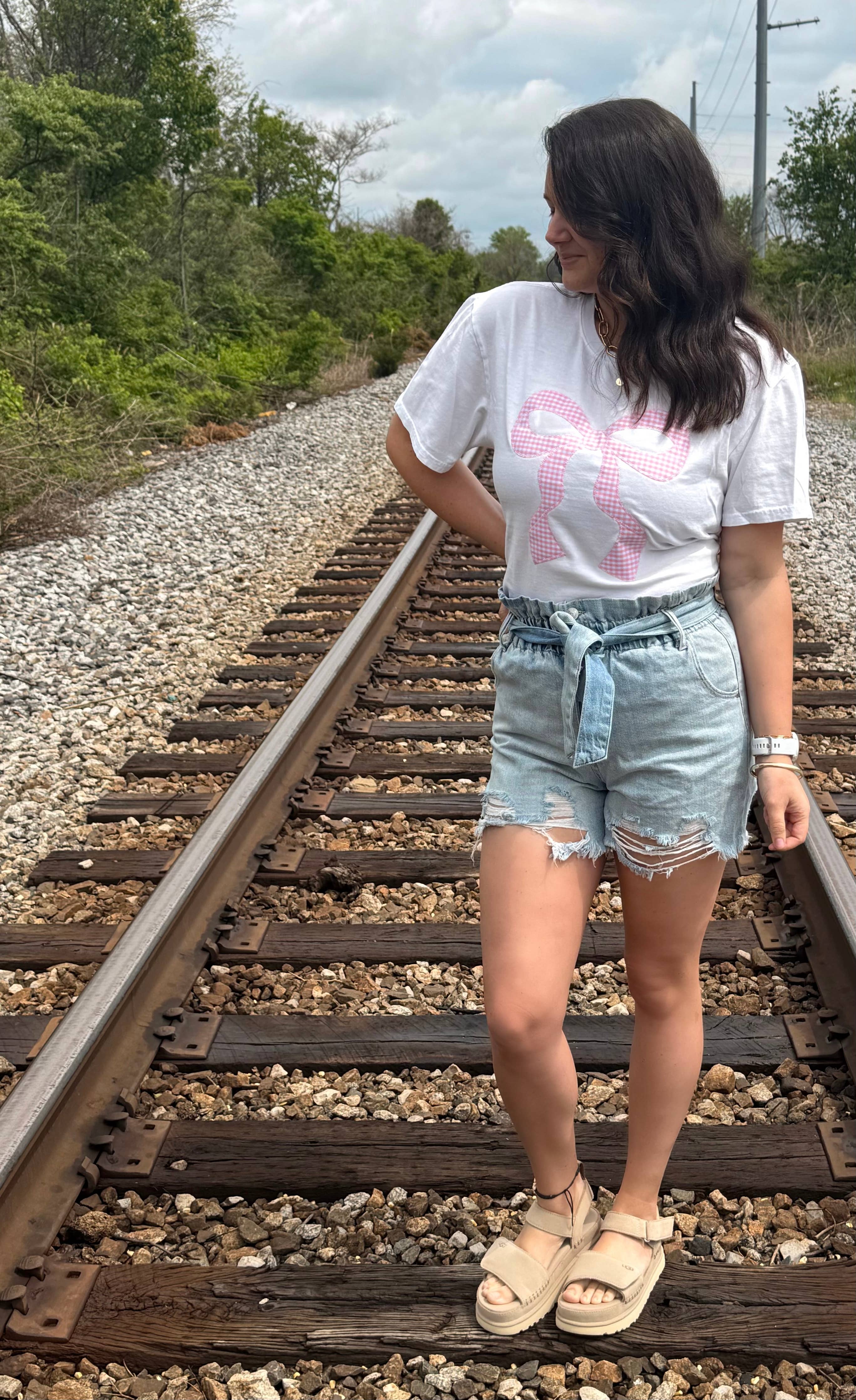 Pink Bow Gingham Short Sleeve