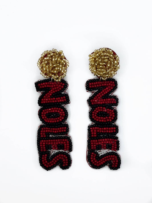 NOLES, Florida State, FSU, Garnet, Black, Gold Beaded Statement Earrings, handmade earrings, game day, tailgate fashion