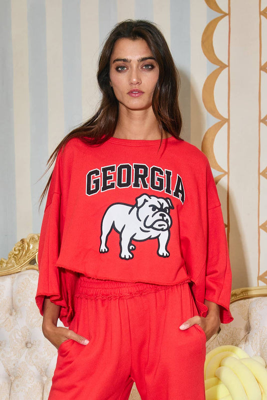 GEORGIA Bulldog Cropped Graphic Sweatshirt: Red