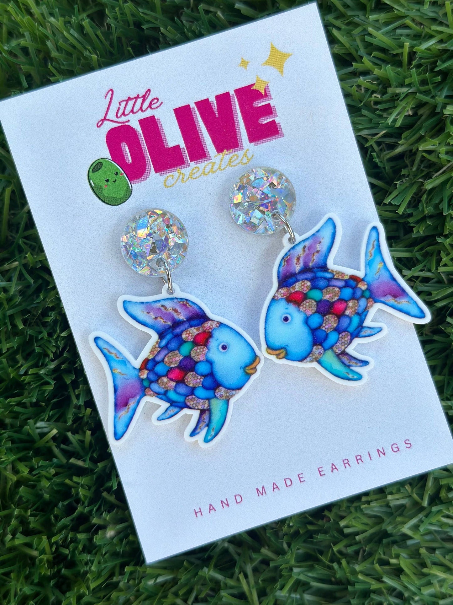 The Rainbow Fish Book Week Teacher Sparkle Earrings: Dangle