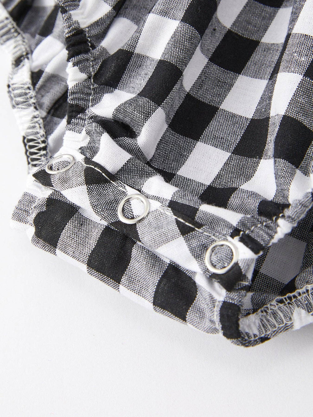 Black and white Plaid heart and bows Smocking Embroidery Long Sleeve Girls Romper