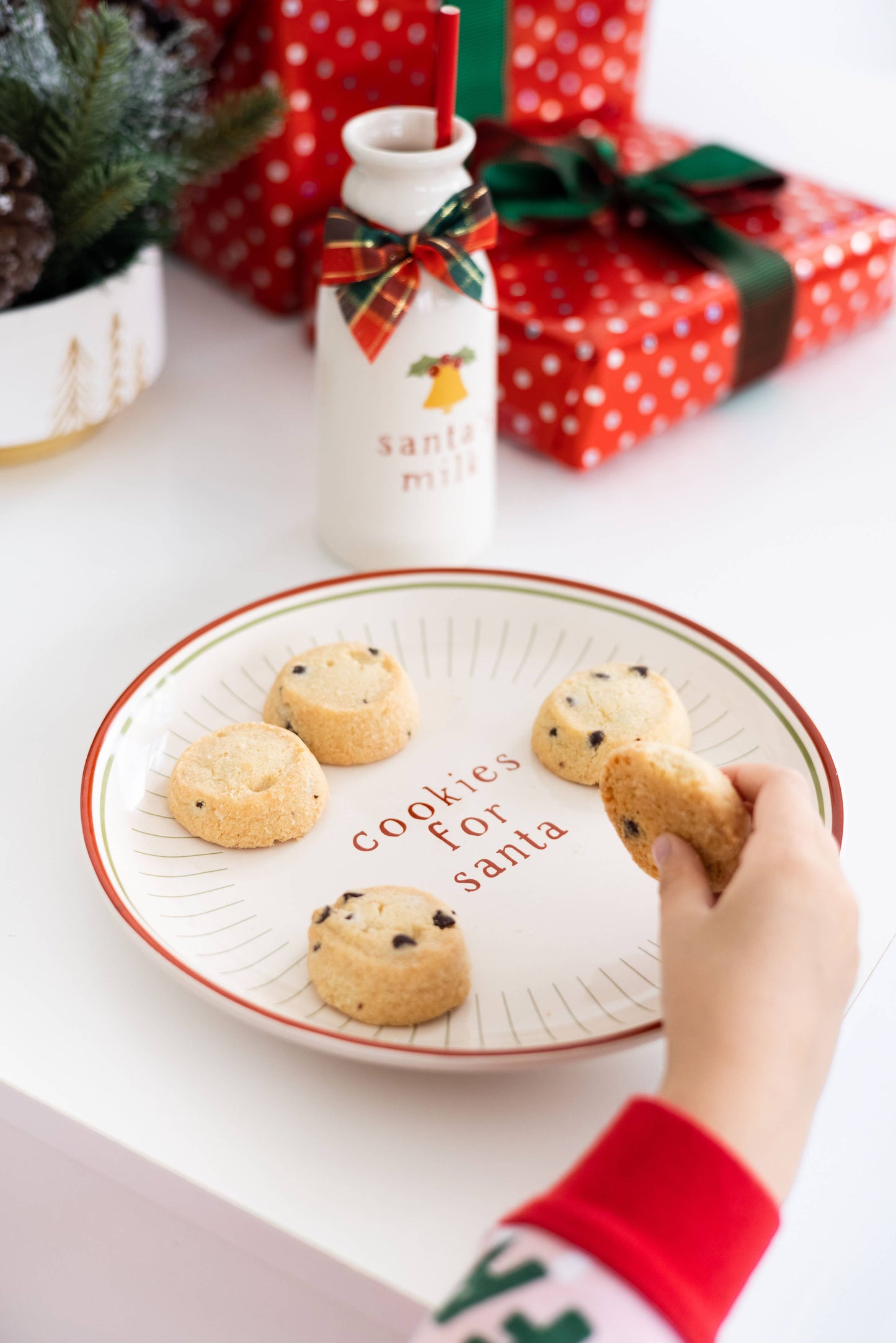 Santa Christmas Cookie Plate & Milk Jug Holiday Set