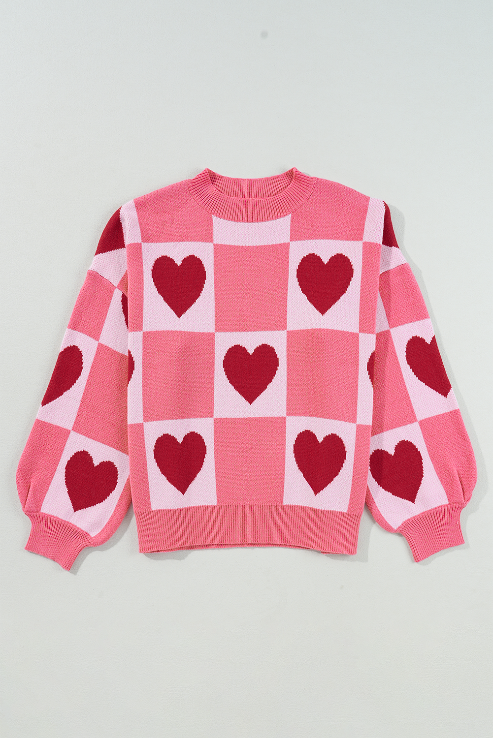 Heart Patchwork Valentine Knit Sweater Pink & Red