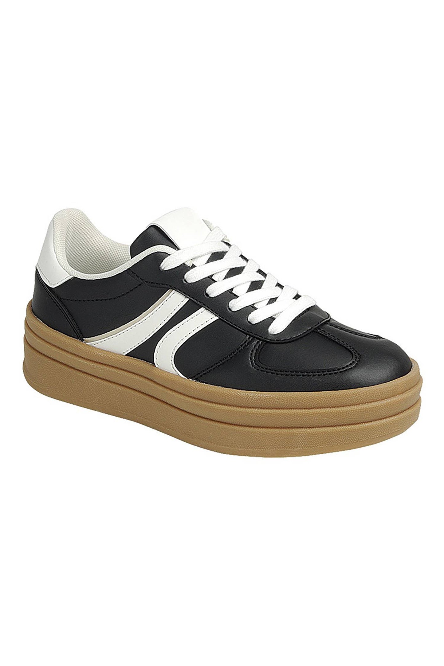 SEMI PLATFORM DOUBLE STRIPE LOW SNEAKERS: BLACK/WHITE