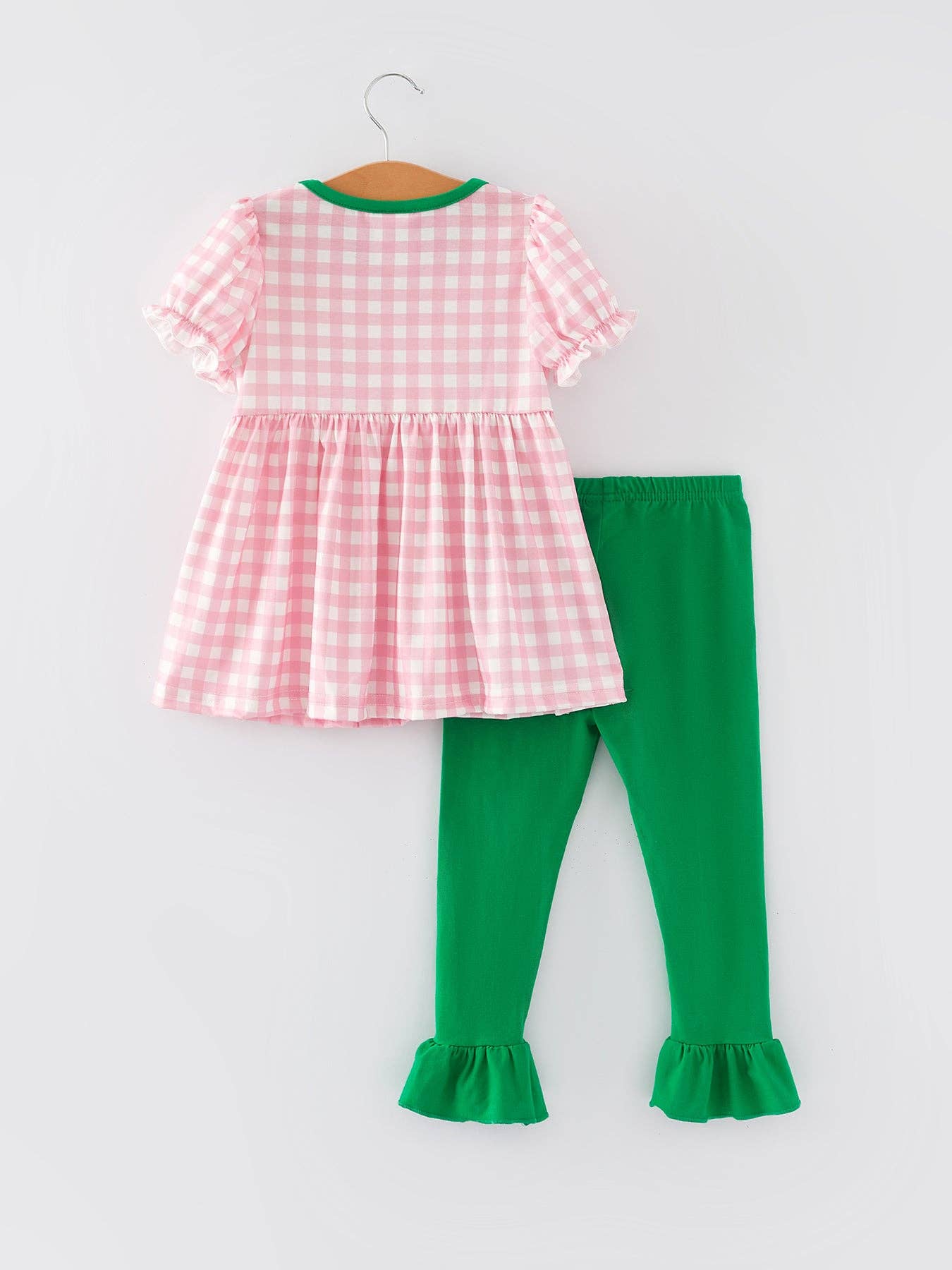 St. Patrick's Day Smocking 4-leaf Clover Plaid Bow Embroidered Set