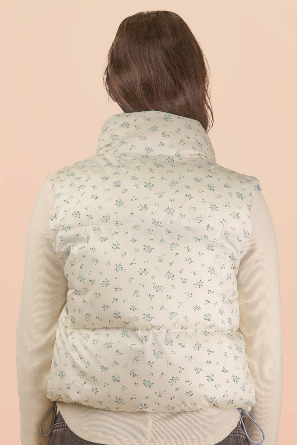Floral Printed Cropped Puffer Vest: BLUE