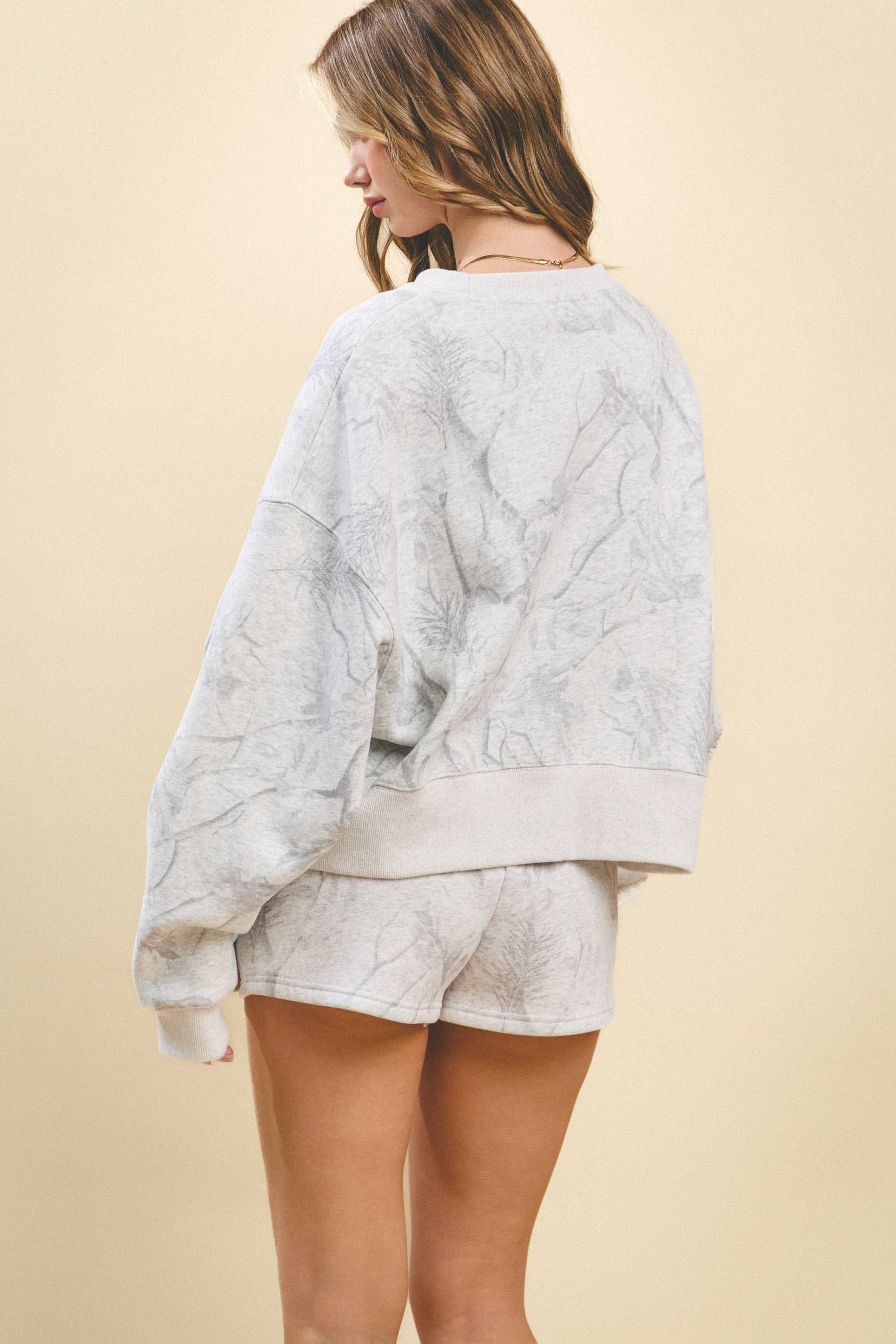 WHITE Camouflage Print Dropped Shoulders Sweatshirt